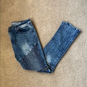 Denim & Rivets Acid Wash Slim Moto Jeans